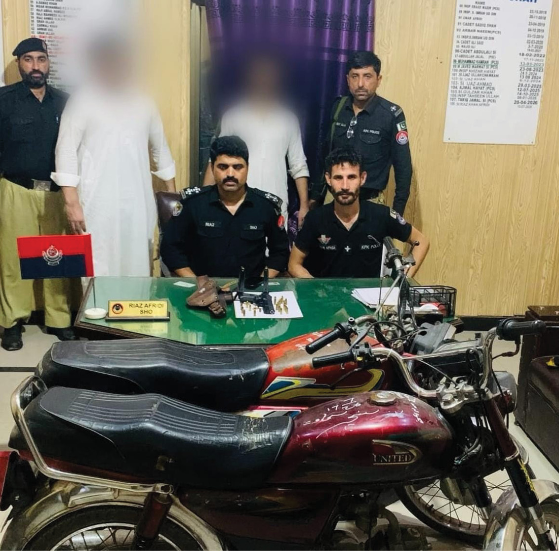 Two held in Peshawar over motorcycle theft, illegal weapon