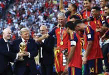 Trump mocked for lingering on stage during Spain’s trophy celebration