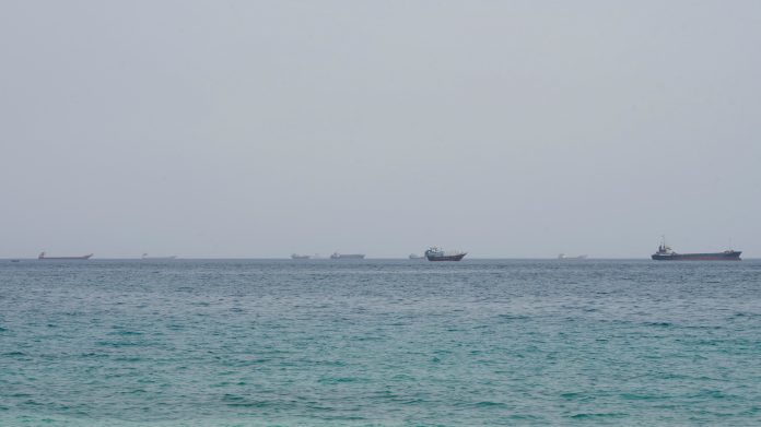 FILE PHOTO: Vessels near the Strait of Hormuz, as seen from Musandam
